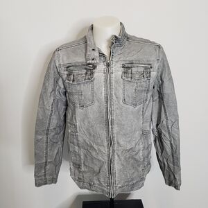 BKE Evolve Distressed Faux Leather Athletic Fit Motorcycle Jacket Size M Gray